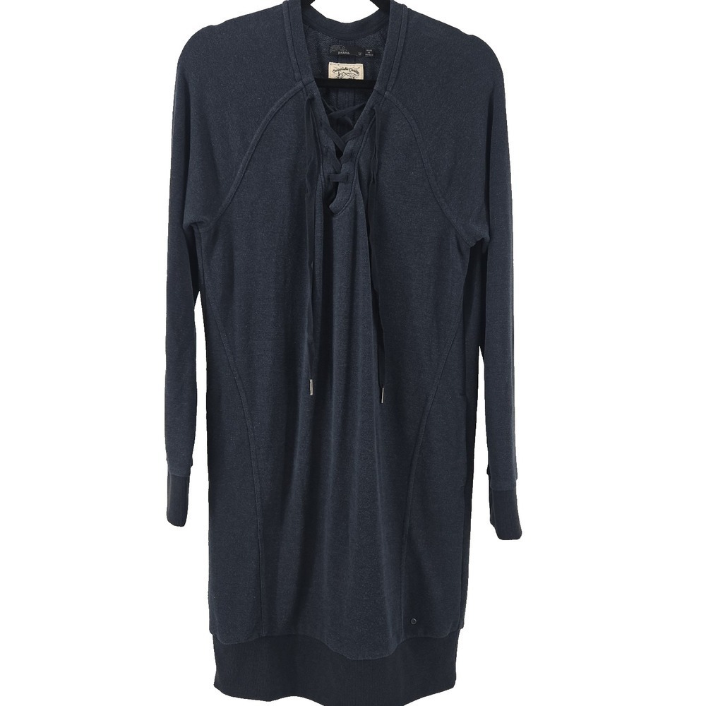 Prana Dark Blue French Terry Corset Front Sweatshirt Dress Women's Medium M